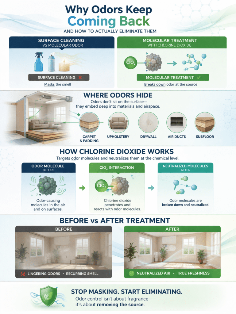 infograph showing Understanding and neutralizing odor sources
