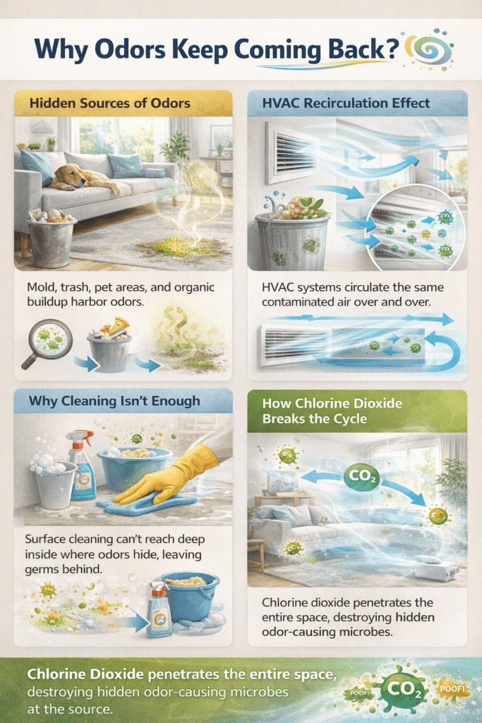 infograph showing different areas that are missed when just surface cleaning is applied. 