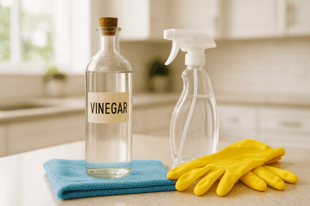 Vinegar is excellent for removing grease and gives a great shine to surfaces but won't cut to the core to remove bacteria and mold that makes you sick.