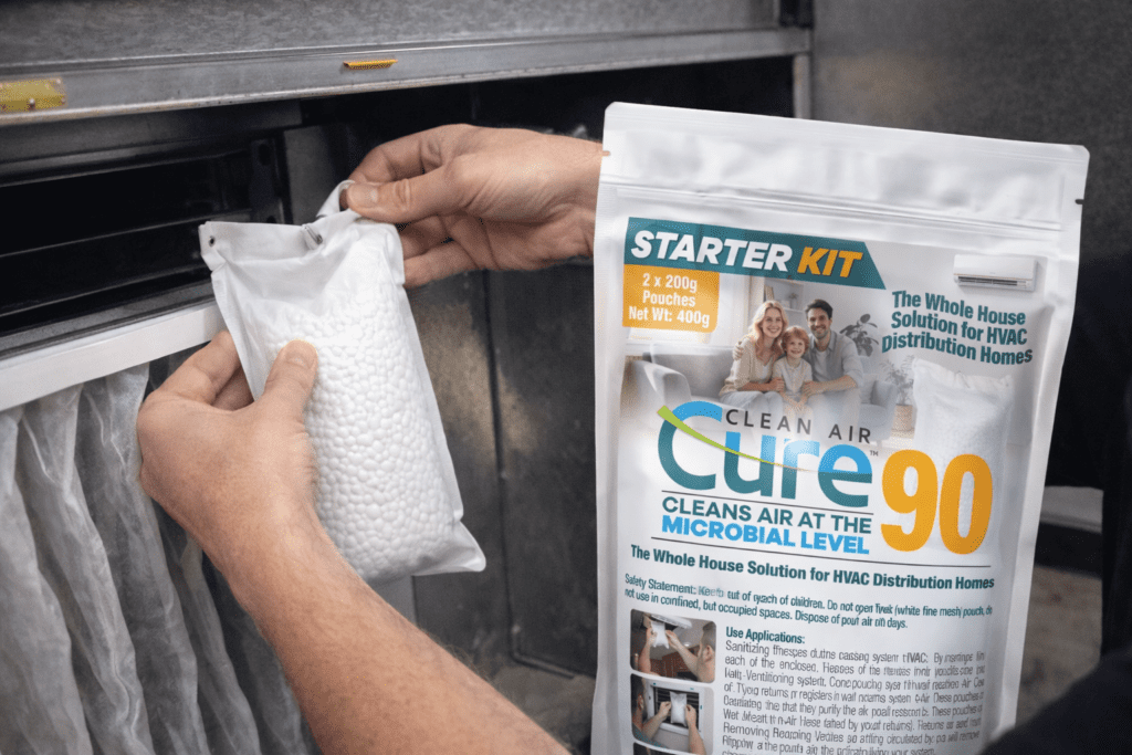 A new pouch is inserted into a HVAC unit