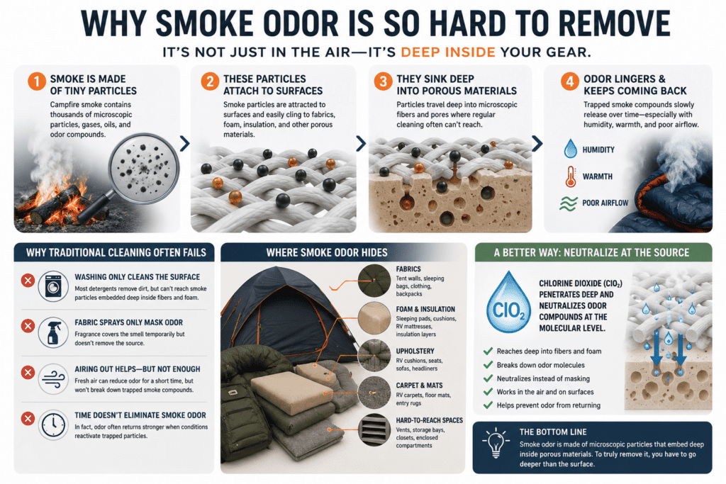 infograph showing why smoke odor is so hard to get out of porous material.