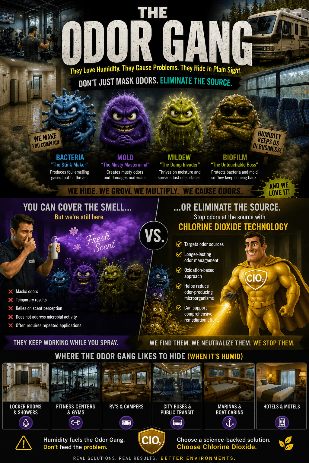 the odor gang and why clo2 outperforms fragrance sprays to eliminate odors