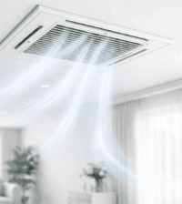 Clean air flowing from HVAC vent in modern home representing improved indoor air quality with chlorine dioxide
