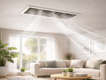 Clean indoor air flowing from HVAC vent representing improved air quality using chlorine dioxide treatment