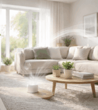 Clean indoor home environment representing improved air quality and odor elimination using chlorine dioxide tablets