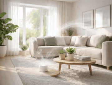 Clean indoor home environment representing improved air quality and odor elimination using chlorine dioxide tablets