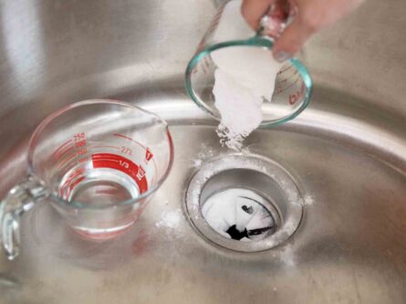 Baking soda and water are added to a garbage disposal for the cleaning process {{brizy_dc_image_alt imageSrc=